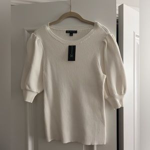 NWT INC white short balloon sleeve sweater       (color is more of a off white)